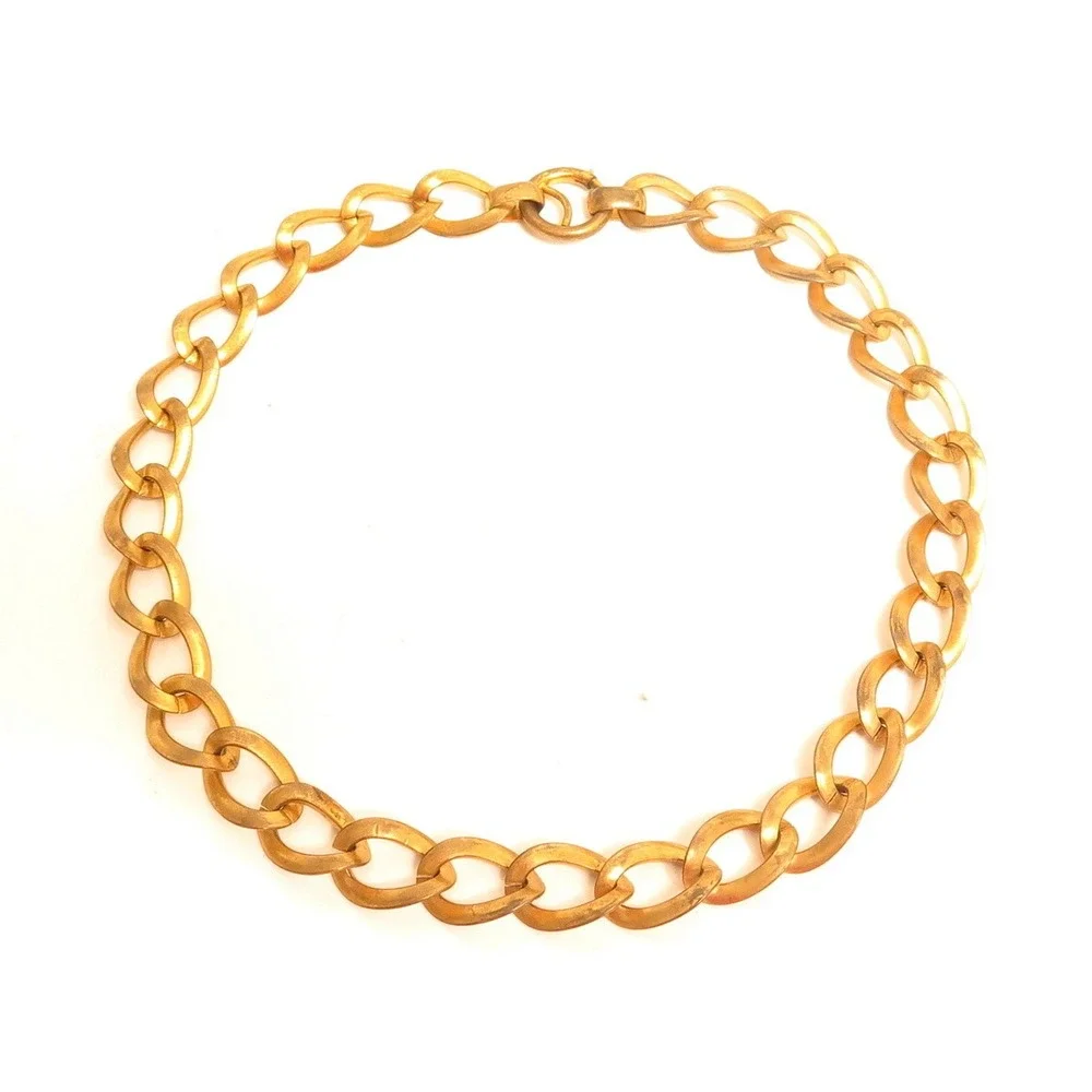 Antique Chunky‎ Brass Chain Necklace Rare Old Art Deco Jewelry Huge Clasp A836a